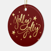 Holly Jolly | Elegant Goud Faux Folie Script Keramisch Ornament (Links)