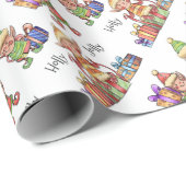 Holly Jolly Elves Cadeaupapier (Rol Hoek)