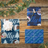 Holly Jolly Foto Collage Dark Blue Kerstmis Inpakpapier Vel