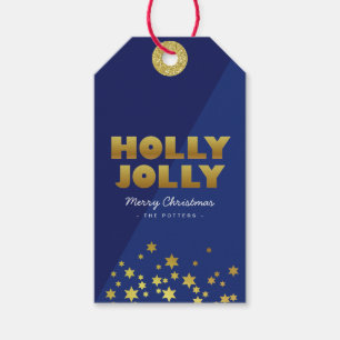 Holly Jolly   Fun Christmas Blue & Gold Cadeau Lab Cadeaulabel