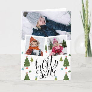 Holly Jolly Fun Script-kerstinboomfoto Feestdagen Kaart