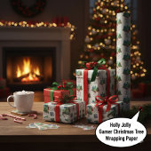 Holly Jolly Gamer Kerstboom Cadeaupapier