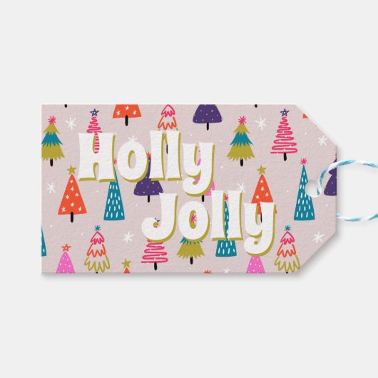 Holly Jolly Gift Label Cadeaulabel (Voorkant (Horizontaal))
