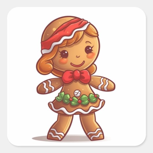 Holly Jolly Gingerbread Meisje Vierkante Sticker (Voorkant)