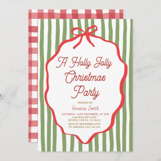 Holly Jolly Holiday Christmas Party Invitation (Devant / Derrière)