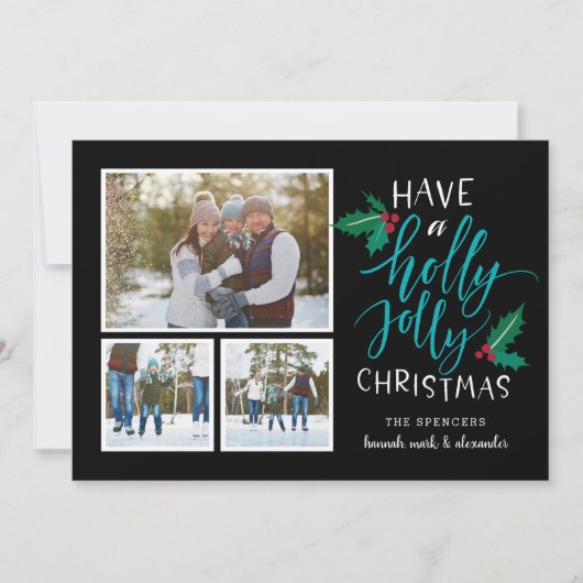 Holly Jolly | Holiday Foto Collage Kaart (Voorkant)