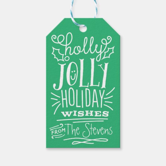 Holly Jolly Holiday Wishes Cadeau Label Cadeaulabel (Voorkant)