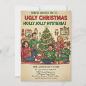 Holly Jolly Hysteria Lelijke Trui Kerstfeest Kaart (Voorkant)