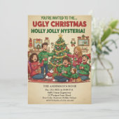 Holly Jolly Hysteria Lelijke Trui Kerstfeest Kaart (Staand voorkant)