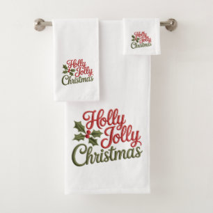 Holly Jolly Kerst Borduurwerk Typografie Bad Handdoek