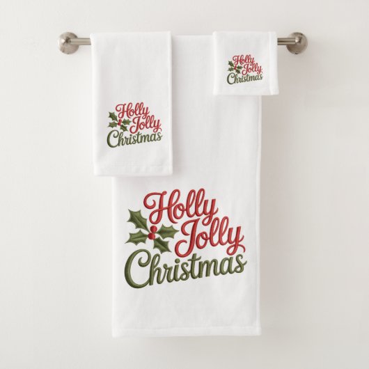 Holly Jolly Kerst Borduurwerk Typografie Bad Handdoek (Insitu)