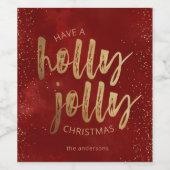 holly jolly kerst faux folie borstelscript wijn etiket (Enkel label)