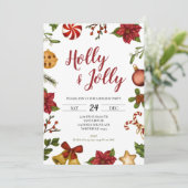 Holly Jolly Kerstfeestdag Uitnodiging (Staand voorkant)