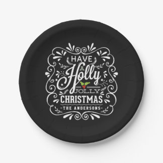 Holly Jolly Kerstkerkbordfeestdag Papieren Bordje