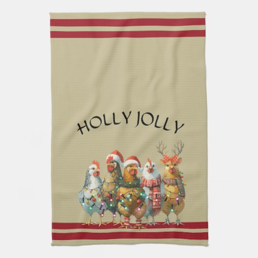 Holly Jolly - Kerstkippen met kerstmutsen Theedoek (Verticaal)