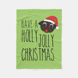 Holly Jolly Kerstmis Black Pug Santa Blanket Fleece Deken