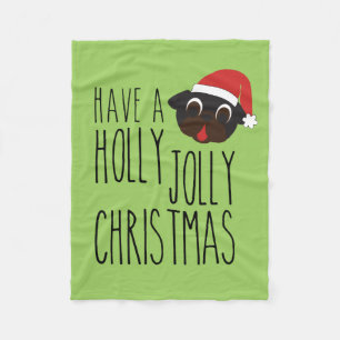Holly Jolly Kerstmis Black Pug Santa Blanket Fleece Deken