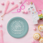 Holly Jolly Kerstmis Chalk Art Holiday Blue Party Papieren Bordje (Feest)