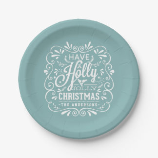 Holly Jolly Kerstmis Chalk Art Holiday Blue Party Papieren Bordje