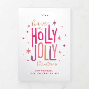 Holly Jolly Kerstmis Familie Foto Drieluik Wenskaart