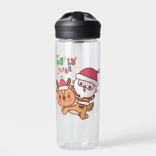 Holly Jolly Kerstmis Santa Riding Reindeer Waterfles