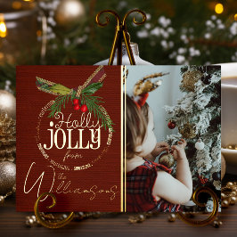 Holly Jolly Kerstrood met Holly Berry Gold Folie Feestdagenkaart