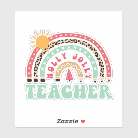 Holly Jolly leraar Leopard Retro Rainbow-leraar Sticker (Vel)
