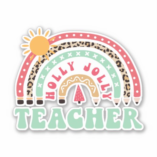 Holly Jolly leraar Leopard Retro Rainbow-leraar Sticker (Voorkant)