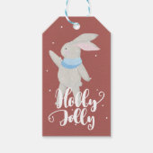 Holly Jolly Little Schattige Bunny Donkerrood en b Cadeaulabel (Voorkant)