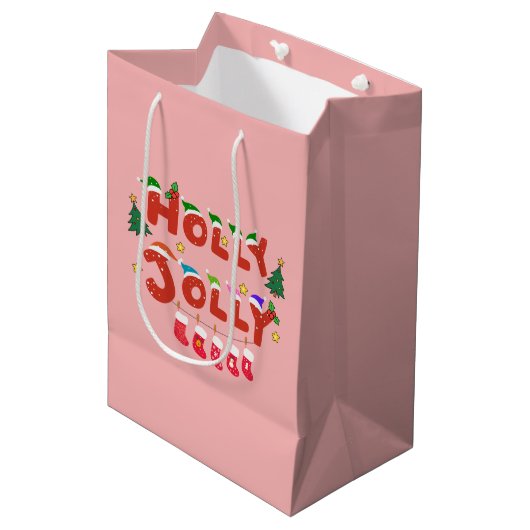 Holly Jolly Medium Cadeauzakje (Voorkant Gekanteld)