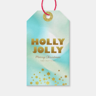 Holly Jolly   Pastel Groen Gradiënt & Goud Cadeaulabel
