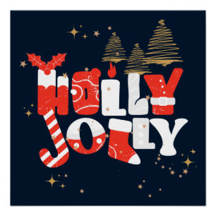 Holly Jolly Red White Gold Kerstwinter Poster Perfect Poster