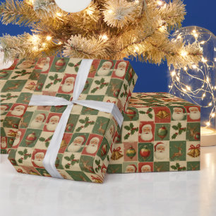 Holly Jolly Retro Kerst Collage Cadeaupapier