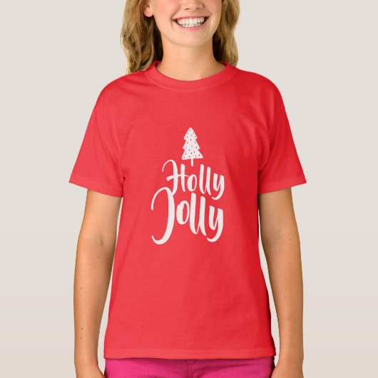 Holly Jolly Rood en Wit Vrolijk Kerstfeest T-shirt (Voorkant)
