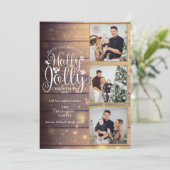 Holly Jolly Rustic Houten 3 Foto Collage Feestdagenkaart (Staand voorkant)