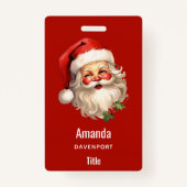 Holly Jolly Santa Claus Retro Kerstmis Badge (Voorkant)