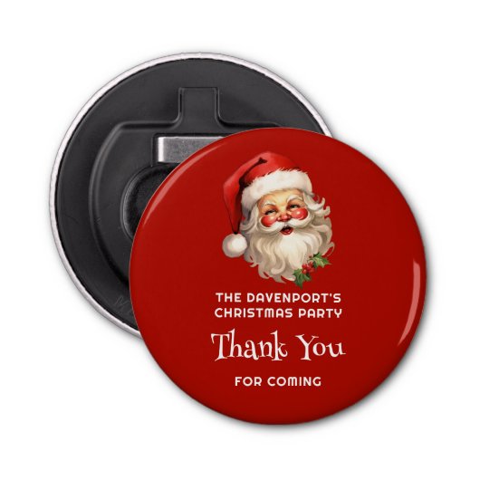 Holly Jolly Santa Claus Retro Kerstmis Bedankt Button Flesopener (Voorkant)