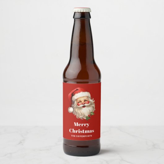 Holly Jolly Santa Claus Retro Kerstmis Bier Etiket (Voorkant)