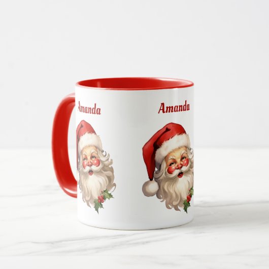 Holly Jolly Santa Claus Retro Kerstmis Mok (Voorkant links)
