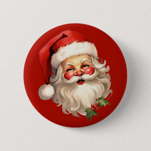 Holly Jolly Santa Claus Retro Kerstmis Ronde Button 5,7 Cm