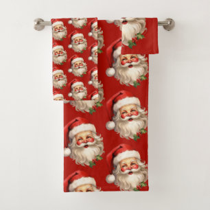Holly Jolly Santa Claus Retro kerstpatroon Bad Handdoek