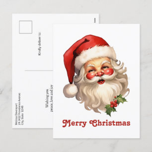 Holly Jolly Santa Claus Retro Style Kerstmis Feestdagenkaart