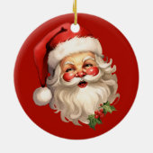 Holly Jolly Santa Claus Retro Style Kerstmis Keramisch Ornament (Achterkant)