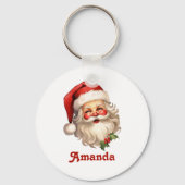 Holly Jolly Santa Claus Retro Style Kerstmis Sleutelhanger (Achterkant)
