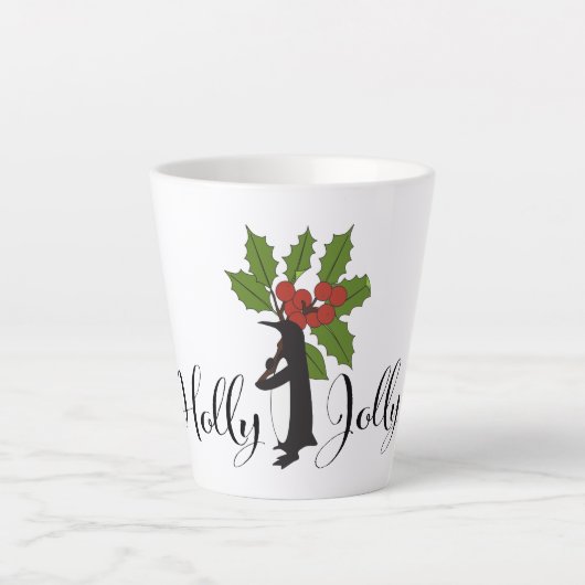 Holly Jolly Schattige Grappige Kerstpinguïn Latte Mok (Voorkant)