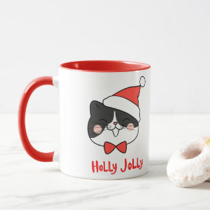 Holly Jolly Schattige Kawaii Santa Cat Christmas Mok