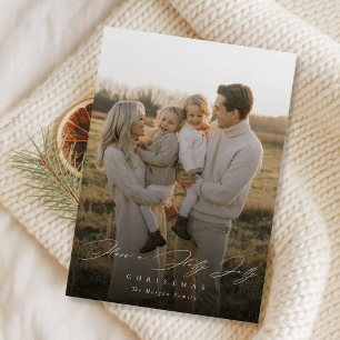 Holly Jolly Script Modern Family Kerst Foto Feestdagenkaart
