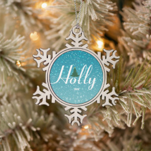 Holly Jolly Snowflake Ornament, Tin Sneeuwvlok Ornament