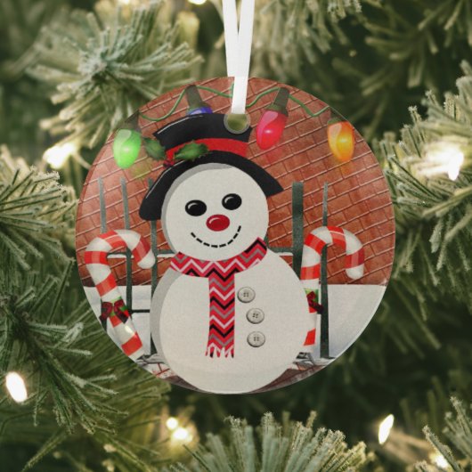 Holly Jolly Snowman Glas Ornament (Insitu)