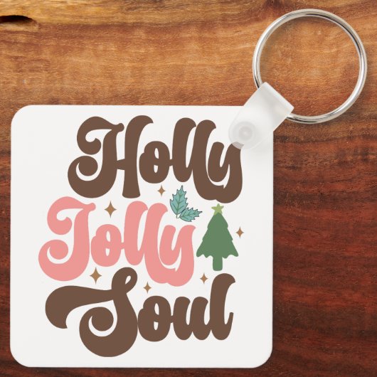Holly Jolly Soul Retro Groovy Kerst Feestdagen Sleutelhanger (Achterkant)